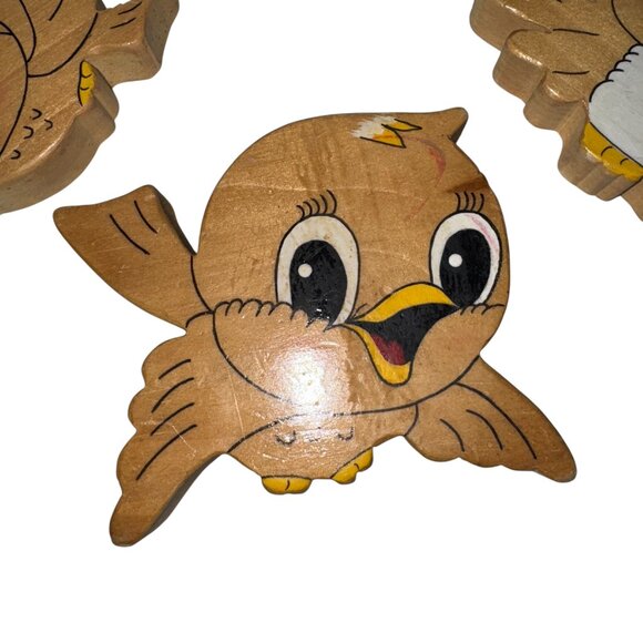 3 Hand Painted Vintage Birds Wall Decor Plaques Baby Child Room - Picture 2 of 8